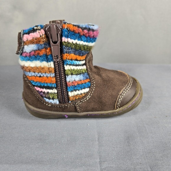 Stride Rite Surprize Adora Boots Toddler Girl 3 Brown Multi Tweed Knit Ankle Zip - Picture 2 of 10